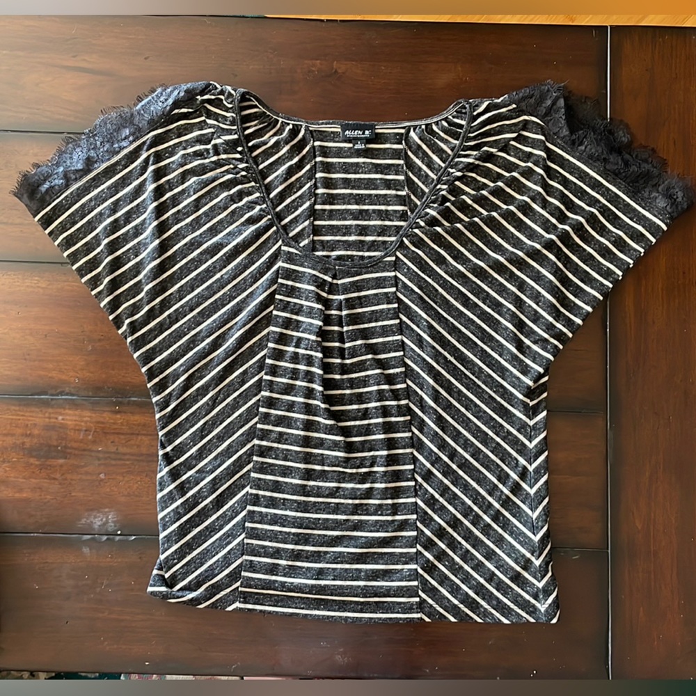 Allen B. Striped Black and White Laced Sleeve Shirt